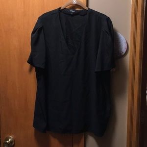 Ladies Express  Short Sleeve silk like black Blouse. Size XL